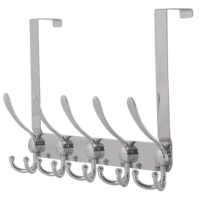 Dseap Over The Door Hook Hanger - Fits 1 3/8" to 1 3/4" Standard Doors | 5 Tri Hooks Heavy Duty Towel/Coat Rack | Door Organizer for Clothes, Jackets, Hats, Towels, Chromed - Image 1